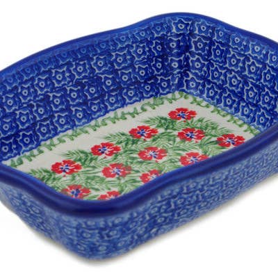 Polmedia Polish Pottery - Wholesale Baking Dish - Rectangular Baker 8" Midsummer Bloom Theme