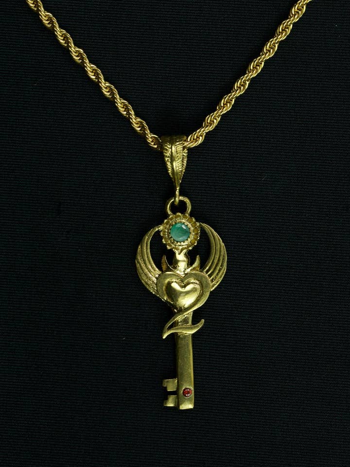 Gratitude Key Pendant - Brass for wholesale by Liquid Fire Mantra