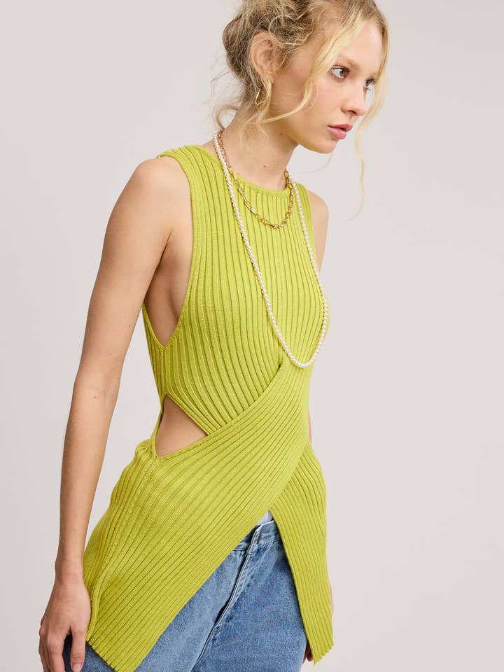 Criss-Cross Waist Wrap Cut Out Sweater Top for wholesale by Mimosa