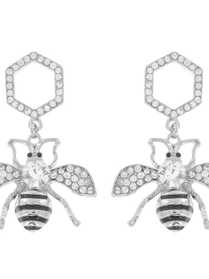 Rhinestone Hexagon Honey Bee Drop Earrings for wholesale by SP Sophia Collection