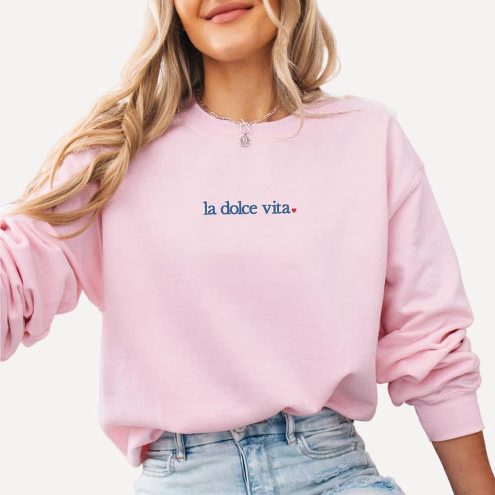P E T I T R U E - Wholesale Sweatshirt - Women's - Embroidered La Dolce Vita Sweatshirt Italian Summer Crewneck2