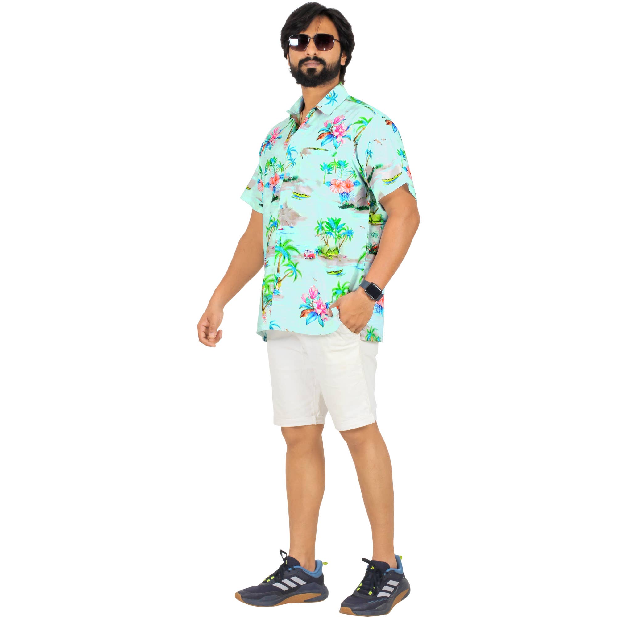 Happy Bay Men's Island Palm View Blue Shirt P00060 for wholesale on Faire3