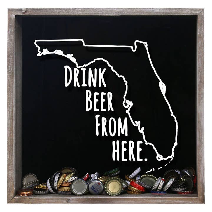 Drink Beer From Here Beer Cap Shadow Box - Farmhouse Antique for wholesale by Torched Products