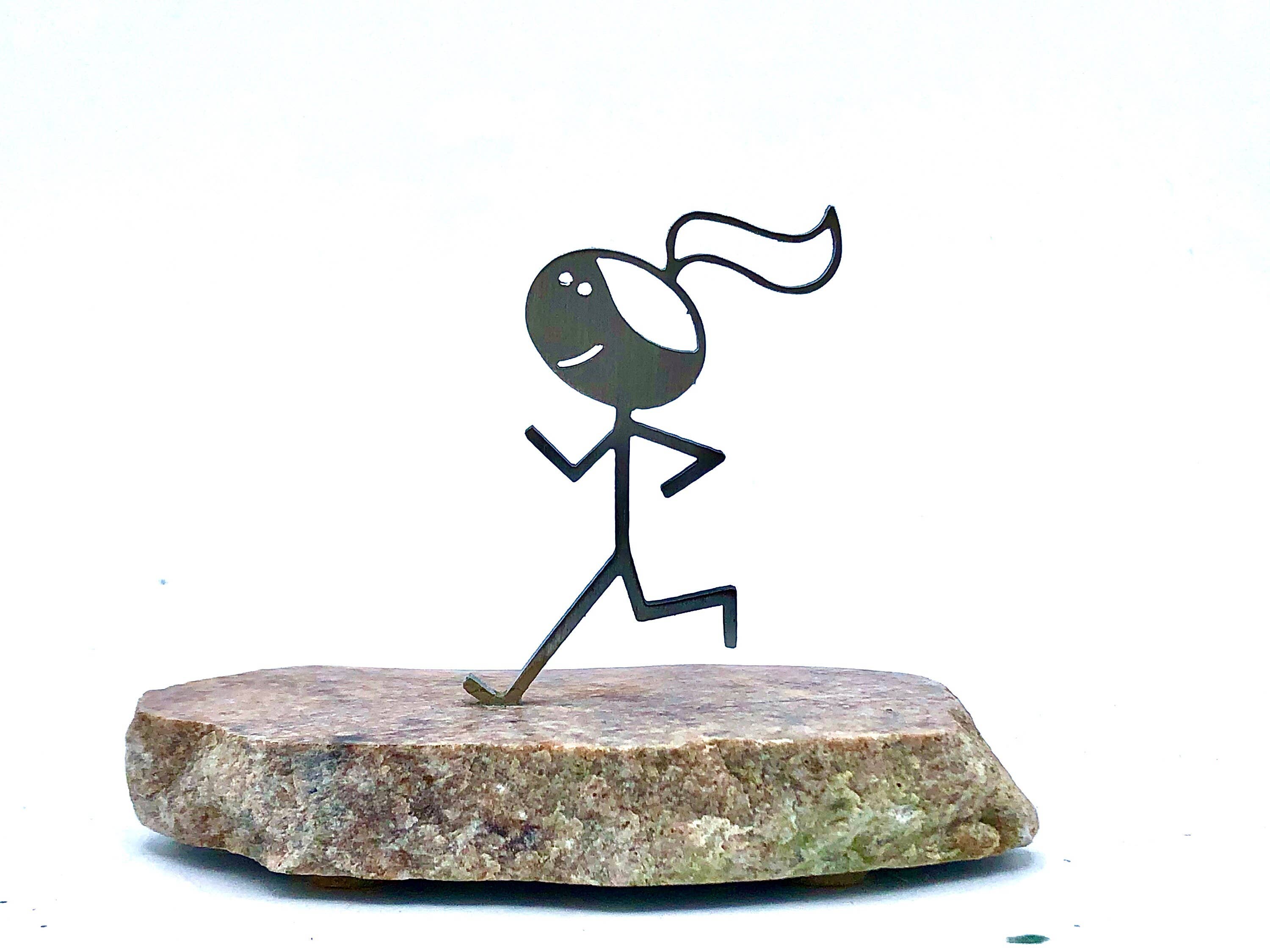 Vermont Rocks! – wholesale Dekorativ statyett – Metal Runner Girl Staty-present till henne med kort och väska2