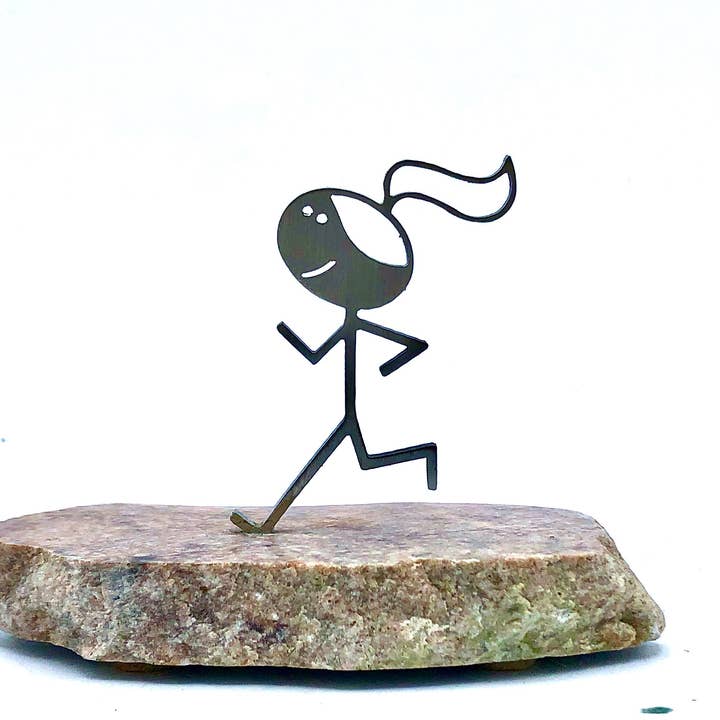 Vermont Rocks! – wholesale Dekorativ statyett – Metal Runner Girl Staty-present till henne med kort och väska2