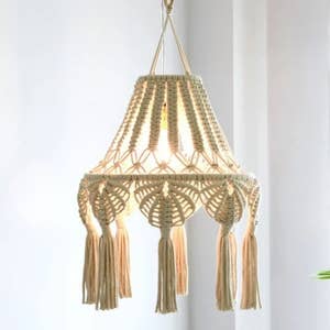 Crochet Suspension Light Crochet Chandelier Boho Light Pendant Handmade  Lampshade Home Decor Modern Lighting Ceiling Fixture 