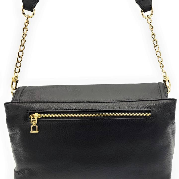 Black SADDLER ORLA Real Leather Designer Flapover Handbag with Chain Detail Strap for wholesale on Faire5