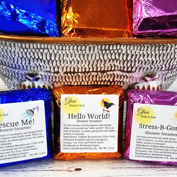 Shower Steamers, Stress B Gone Essential Oil Shower Steamer for wholesale by Glow Body and Soul
