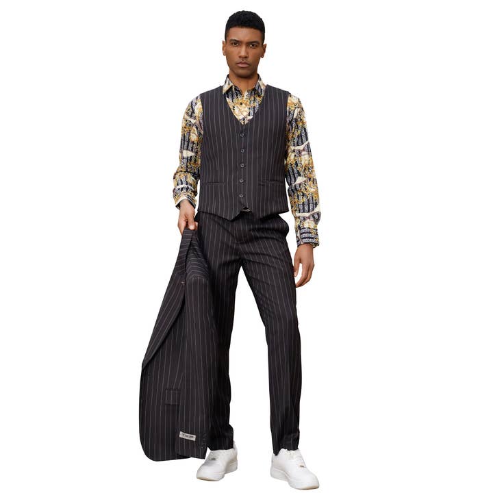 Suits America - Wholesale Suit Set - Men's - Stacy Adams Mens Suit 3pc w/ Reversible Paisley Vest, Black