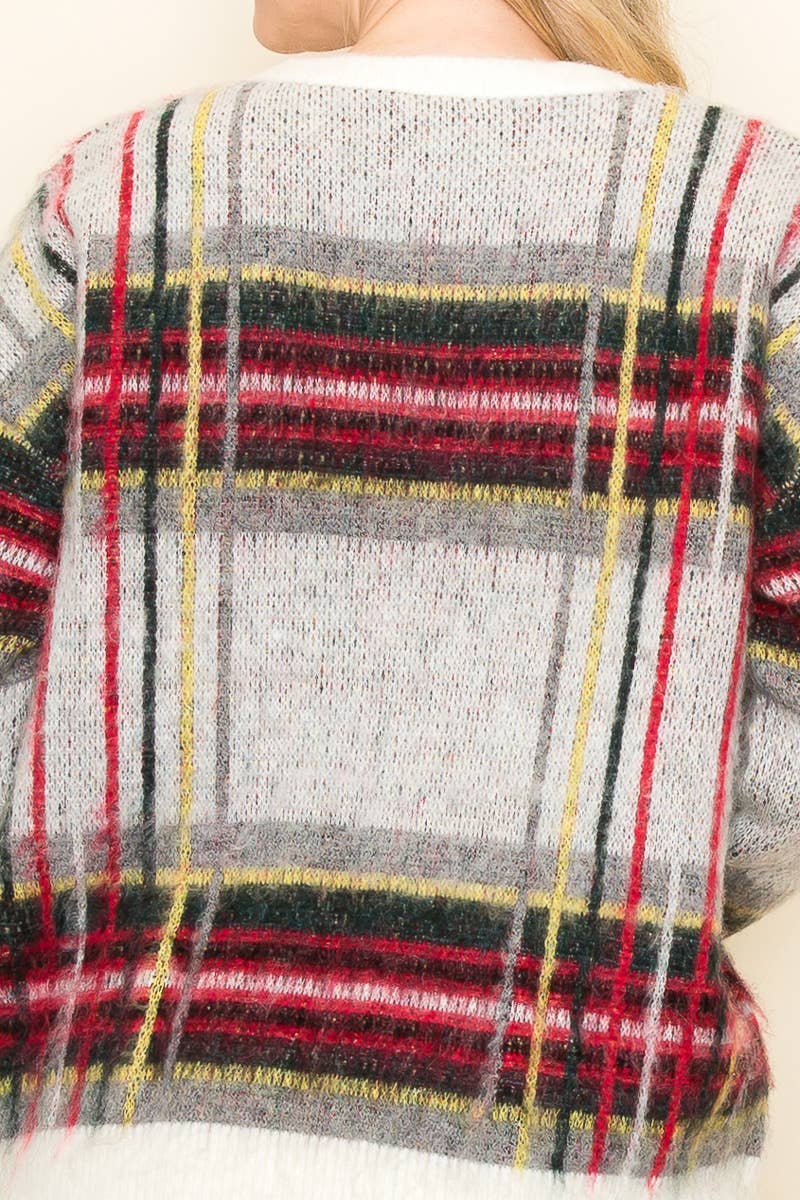 IVORY 11082LP108I - PLUS SIZE - SID CHECK SWEATER for wholesale on Faire7
