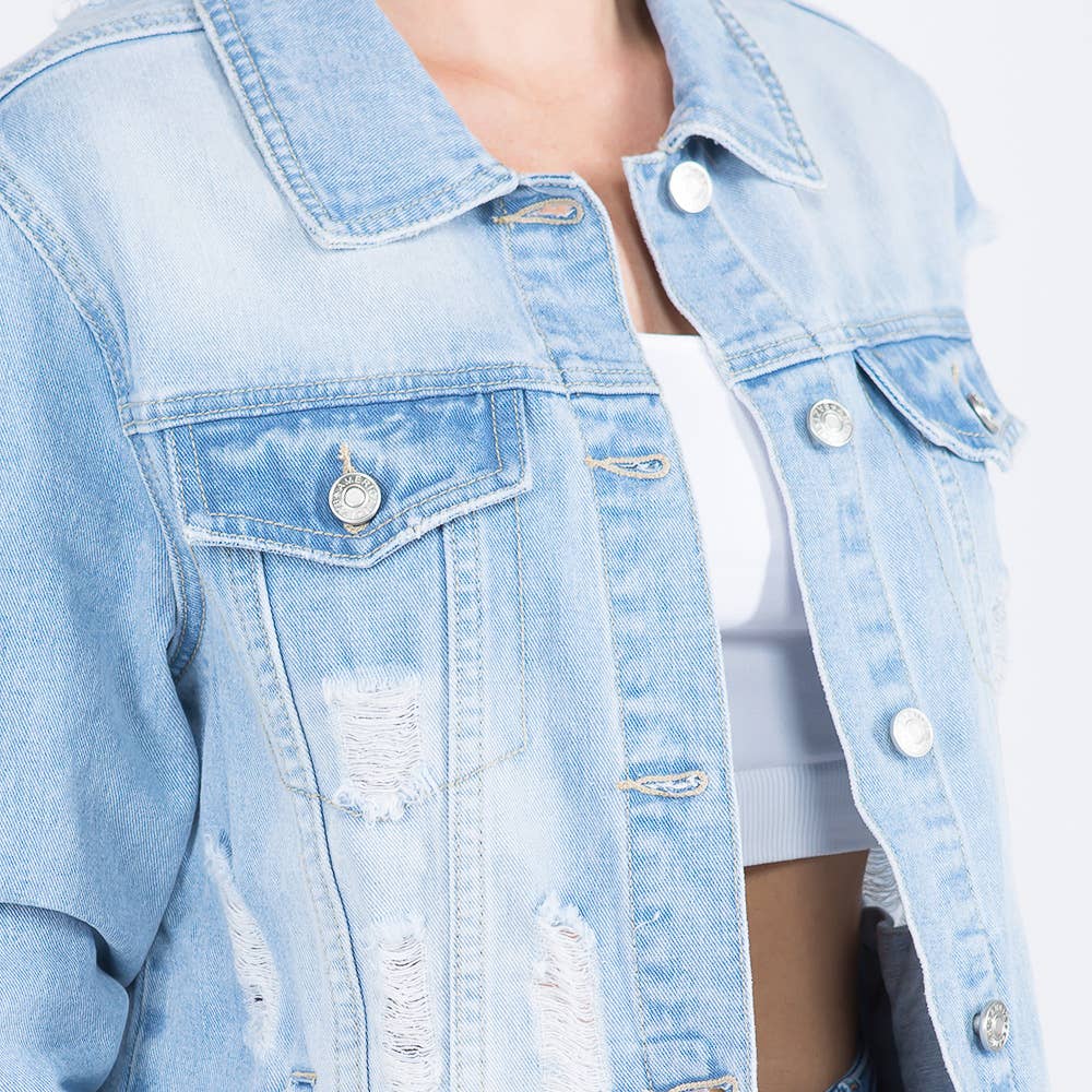 American Bazi - Venta al por mayor Cazadora vaquera - Mujer - Chaqueta vaquera con desgaste en la espalda - American Bazi5