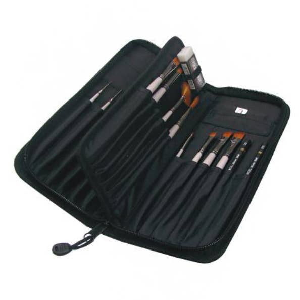 Nylon Case With Zipper Closure for Short Handle Brushes - 24 Slots, 11" x 4.5" for wholesale by Nobel Arts