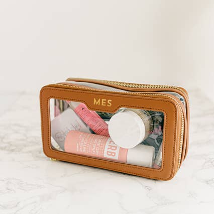 HOPE & JOY - Wholesale Pouch - Women's - Camel Clear Leather Pouch - Vegan Leather - Customize3