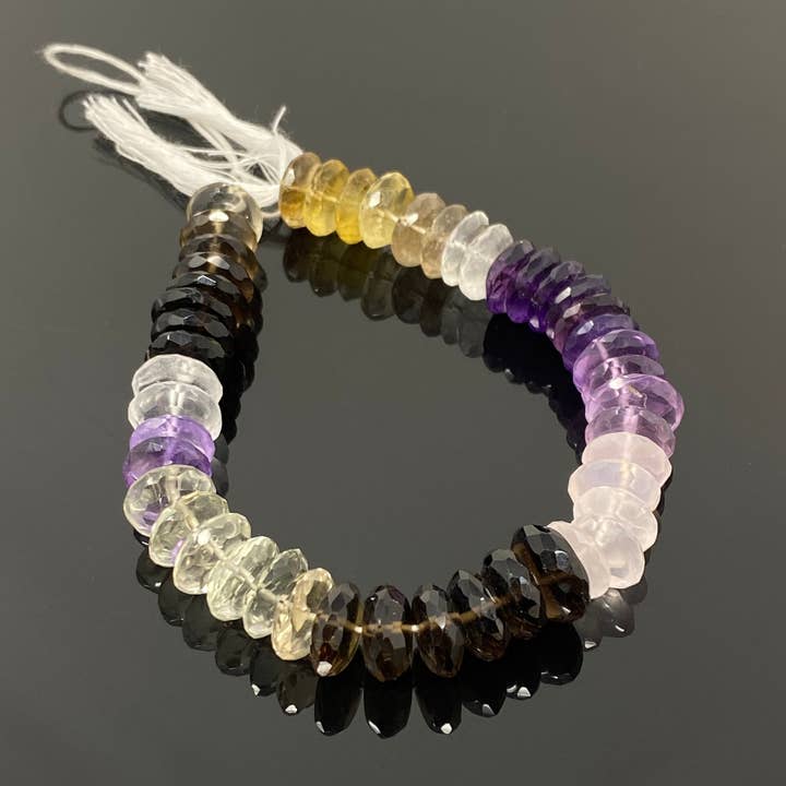 8" natuurlijke meerstenen Duitse geslepen edelsteenkralen - rozenkwarts/amethist/citrien/rookkwarts/groene amethist, 10 mm - 12 mm voor wholesale door Akstar Gems