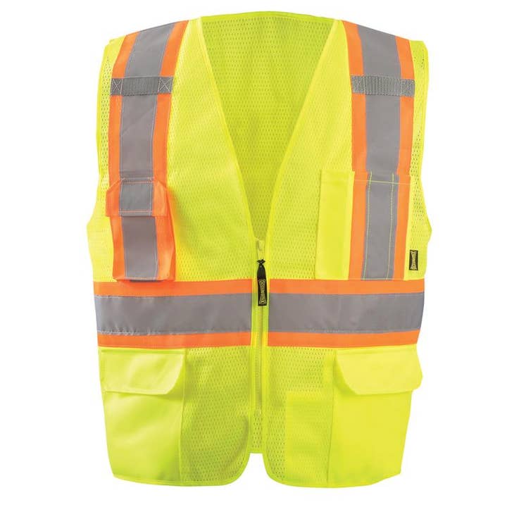 Gilet d'arpenteur bicolore haute visibilité en « X » en maille à l'arrière, classe 2 pour la vente par Hyperkewl / Miracool Occunomix