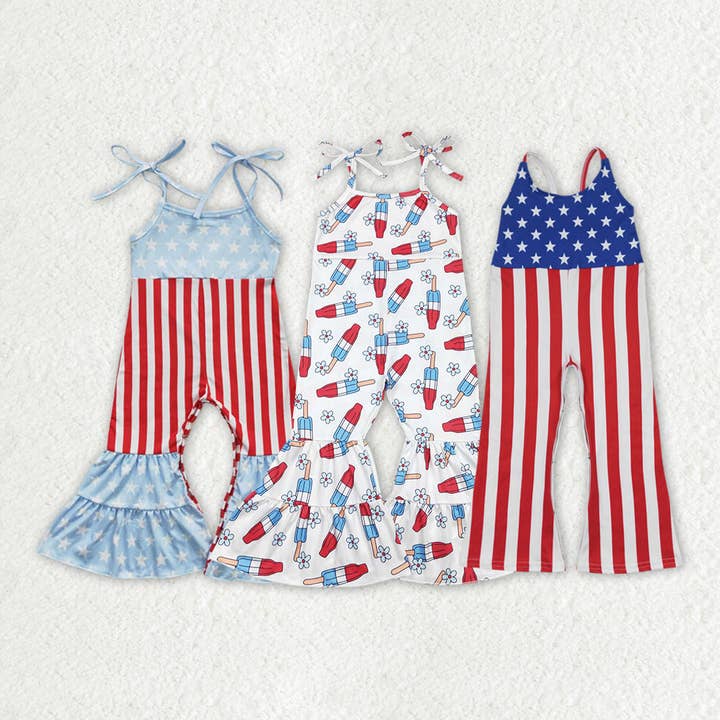 Aier Wholesale - Wholesale Jumpsuit - Baby - Sibling Baby Girls 4th Of July Bell Bottom Jumpsuits3