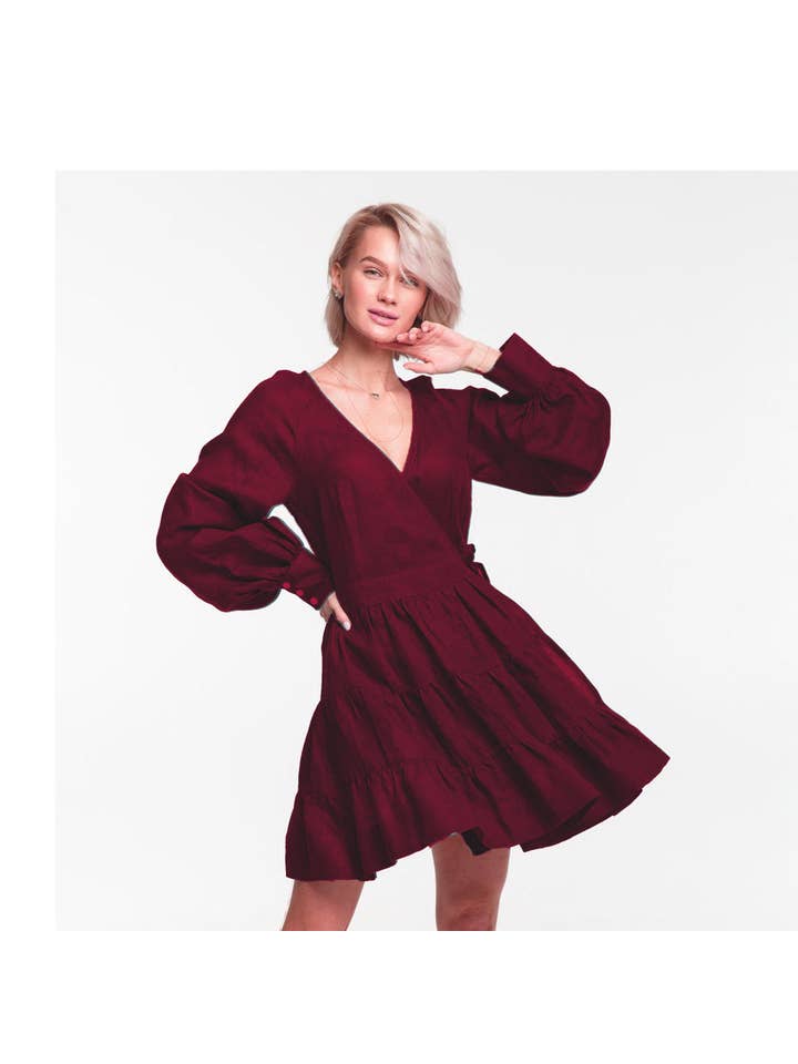 Ayurvastram - Wholesale Dress - Women's - Stella Women's Linen Cotton tiered, Frill Wrap Dress2