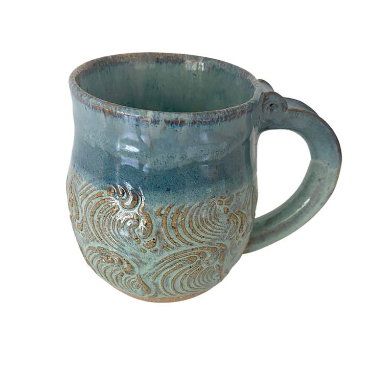 AMG Pottery - Wholesale Coffee mug - Waves Mug - Handmade Pottery - Beach Mug3