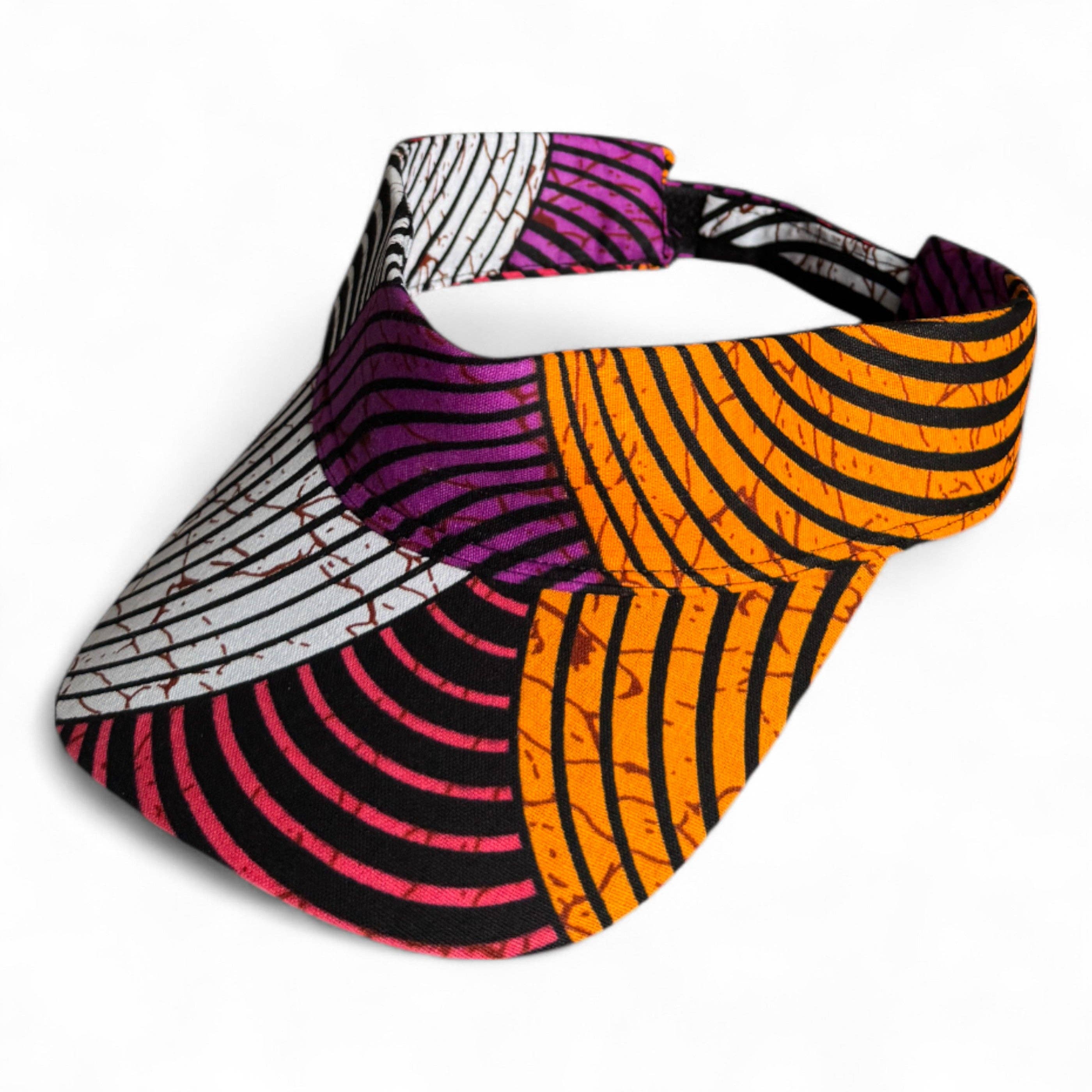 AfricanFabs - Wholesale Visor - Women's - African print Sun visor cap - Orange & Purple Concentric Circle Design0