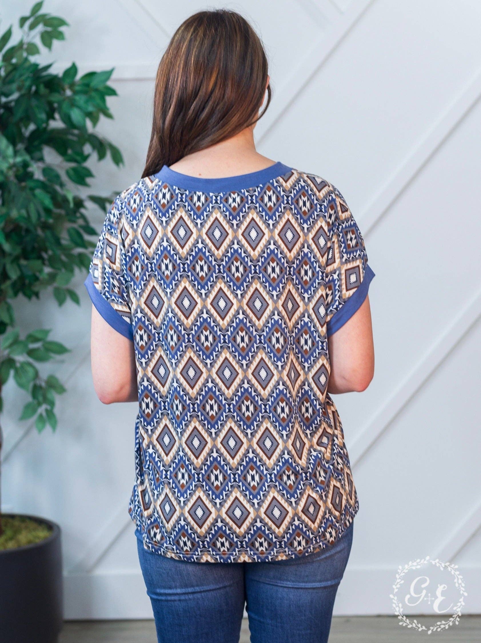 Blue Aztec Azure Slouch Ringer Tee for wholesale on Faire8
