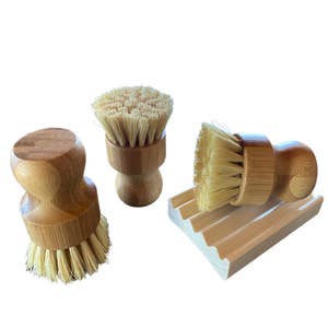 Grand Fusion Soap Dispensing Scrub Brush with Bamboo Handle and Replaceable Head, White