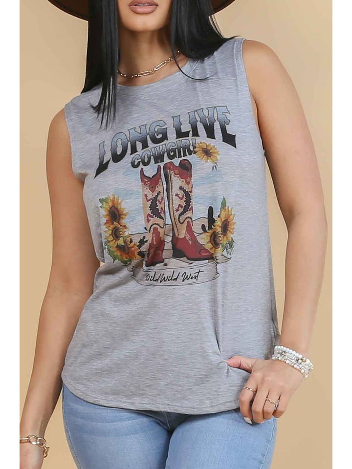 HEATHER GREY AV079-SANDRA GRAPHIS SLEEVELESS TOP for wholesale on Faire