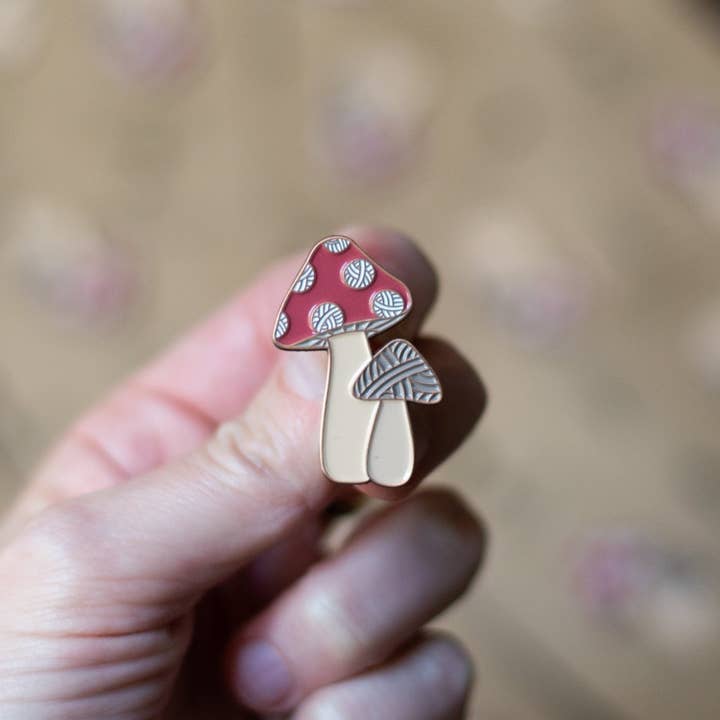 Camp Stitchwood - Wholesale Lapel Pin/Button - Mushroom Yarn Enamel Pin
