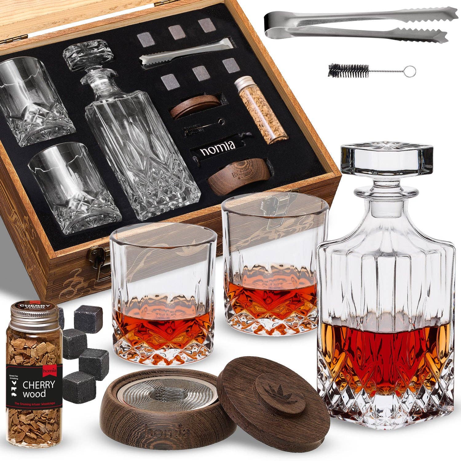 homia - Wholesale Cocktail/Liquor Glass - Whiskey Gift Set - Whiskey Pattern Bottle and Old Fashioned Glasses - 14 pcs0