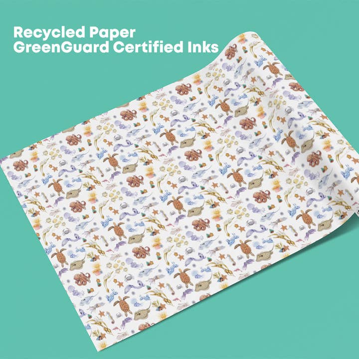 I LOVE NUDIS - Wholesale Wrapping Paper Roll - I LOVE NUDIS™ Watercolor Ocean Creatures Recycled Gift Wrapping Paper3
