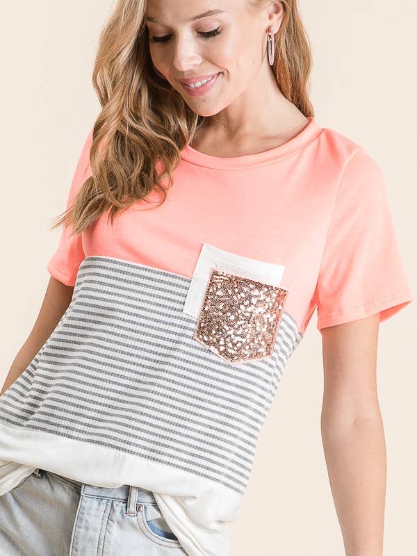 MST1640-Crew Love T-shirt met ronde hals in kleurblokken voor wholesale door Moonshot Clothing