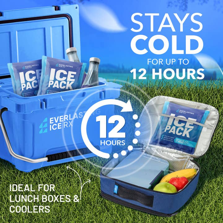 Everlasting Ice RX - Wholesale Ice Pack - Rapid Performance Reusable Ice Packs for Coolers or Lunch Box | 4 Pack | Cold for Up to 12 Hours | Ice Packs for Cooler, Long Lasting for Camping, Beach