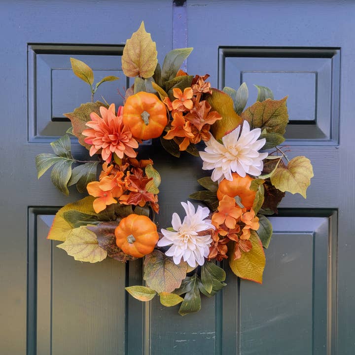 Fall Artificial Harvest Hydrangea Pumpkin Wreath 14" for wholesale by ES Essentials