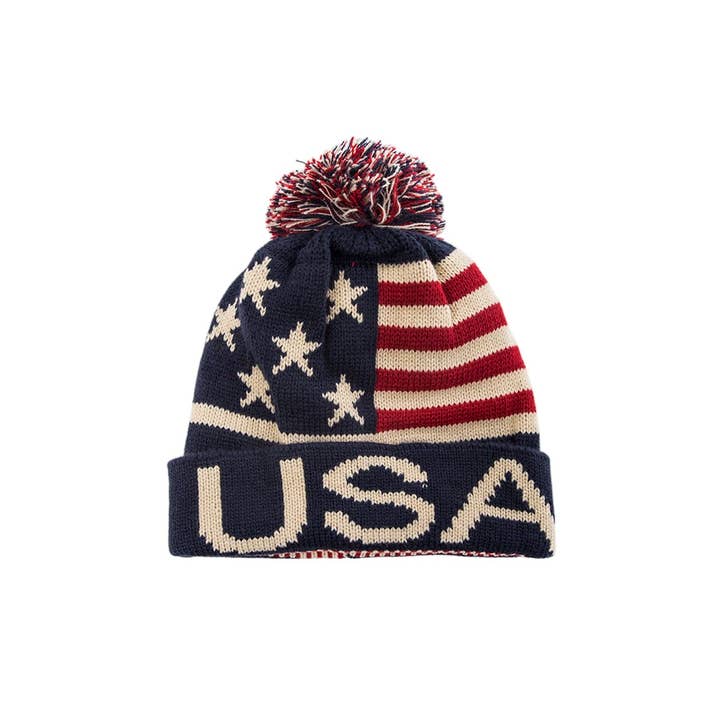 USA Pom Pom Beanie Hat for wholesale by LA Jewelry Plaza
