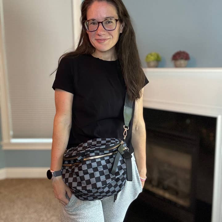 The Roni Nylon Crossbody - Checkered Black + Grey for wholesale by Hive Supply