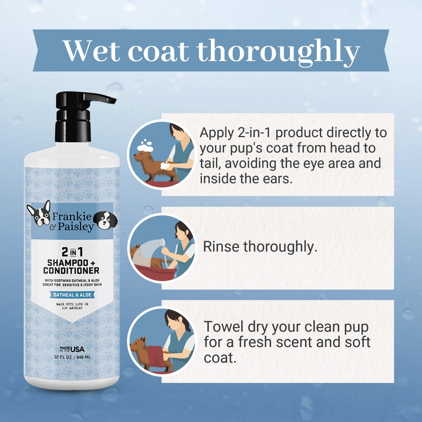 Frankie & Paisley Pet Products - Wholesale Pet Shampoo - Dog - 2-in-1 Shampoo + Conditioner Oatmeal & Aloe - 32oz5