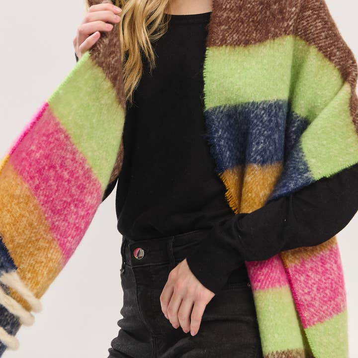 Hana - Wholesale Scarf - Women's - Multi Color Striped Brushed Fringed Winter Scarf12