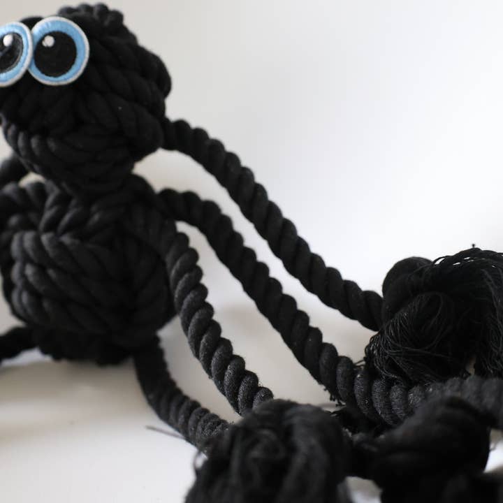 Monli Handcrafted Pet Toys - Wholesale Pet Rope Toy - Dog - Black Spider Dog Handmade Rope Toys | Halloween Decorations