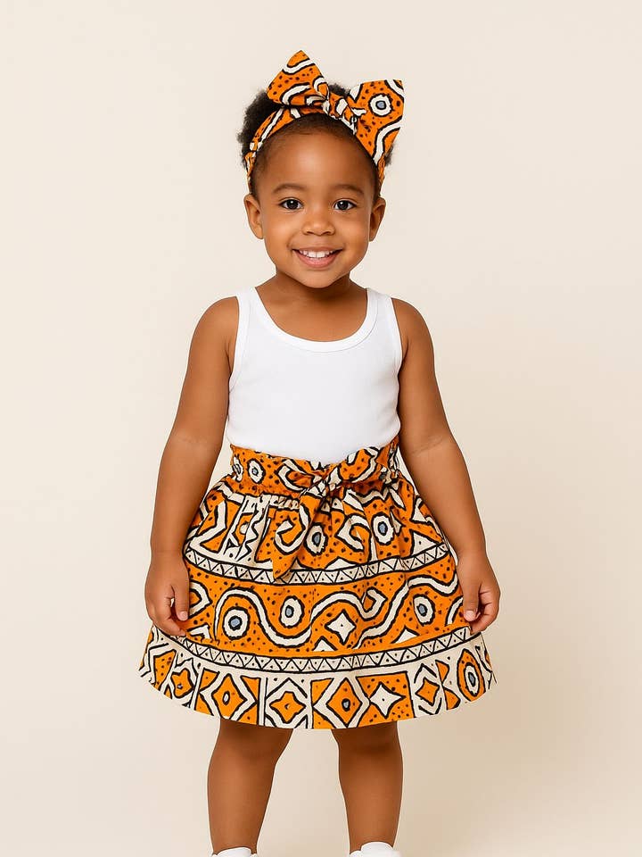 Little Girls Skirt & Bow Set-Kids K005 Orange for wholesale by India Batik