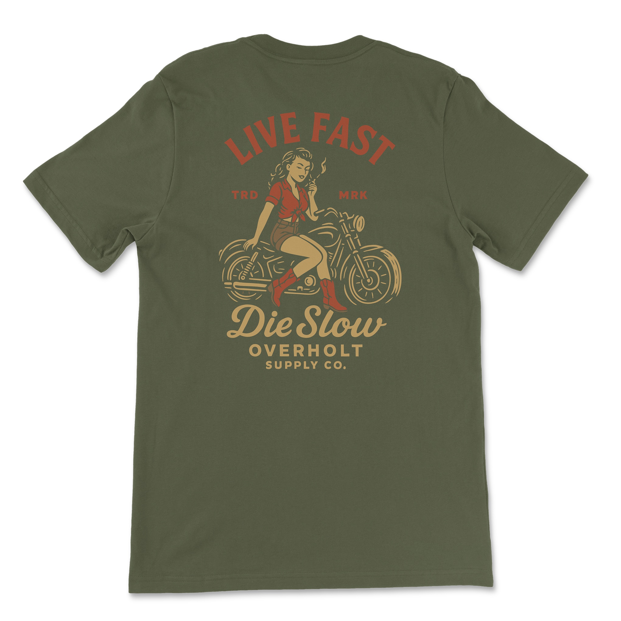 Overholt Supply Co. - Wholesale Screen Printed T-Shirt - Unisex - OSC-110 — "Live Fast, Die Slow" T-Shirt5