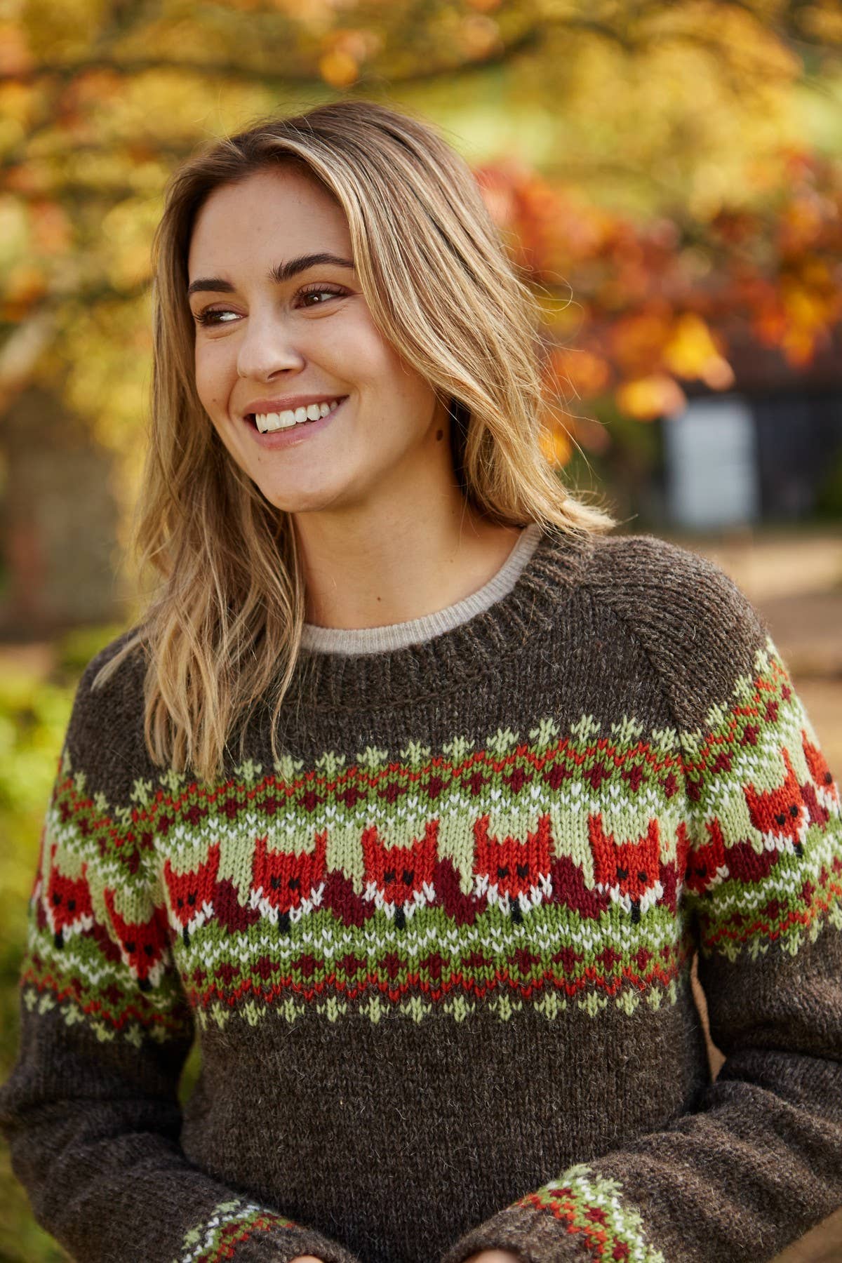 Pachamama Ltd - Wholesale Knit Sweater - Women's - Skulk of Foxes Fair Isle Wool Knit Animal Sweater Brown2