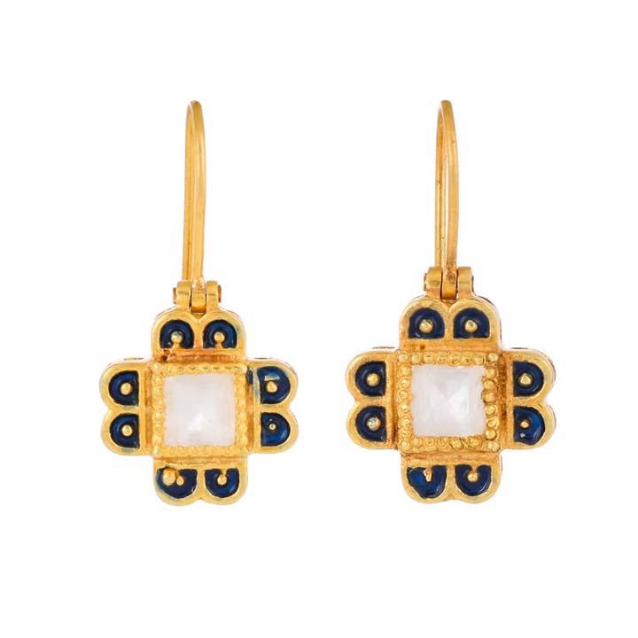 Moonstone Gold Vermeil Over 925 Silver Enamel Earring, Gifts for wholesale by Misteerious Seed