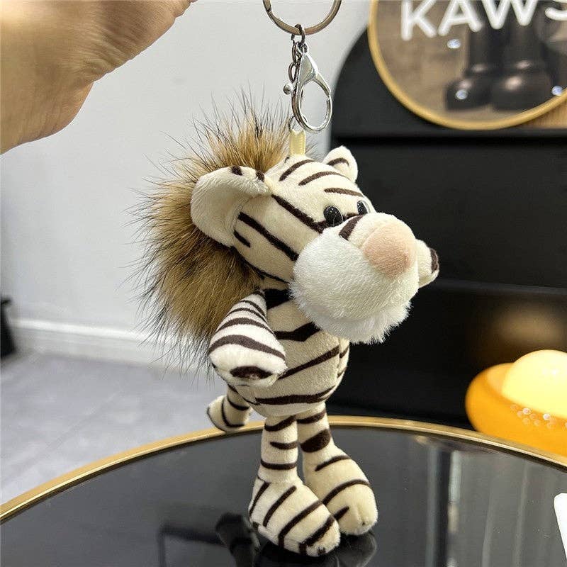 FurDecoration - Venta al por mayor Llavero - Mujer - Lindo llavero con forma de muñeco de tigre con piel de mapache, colgante en forma de llavero de coche1