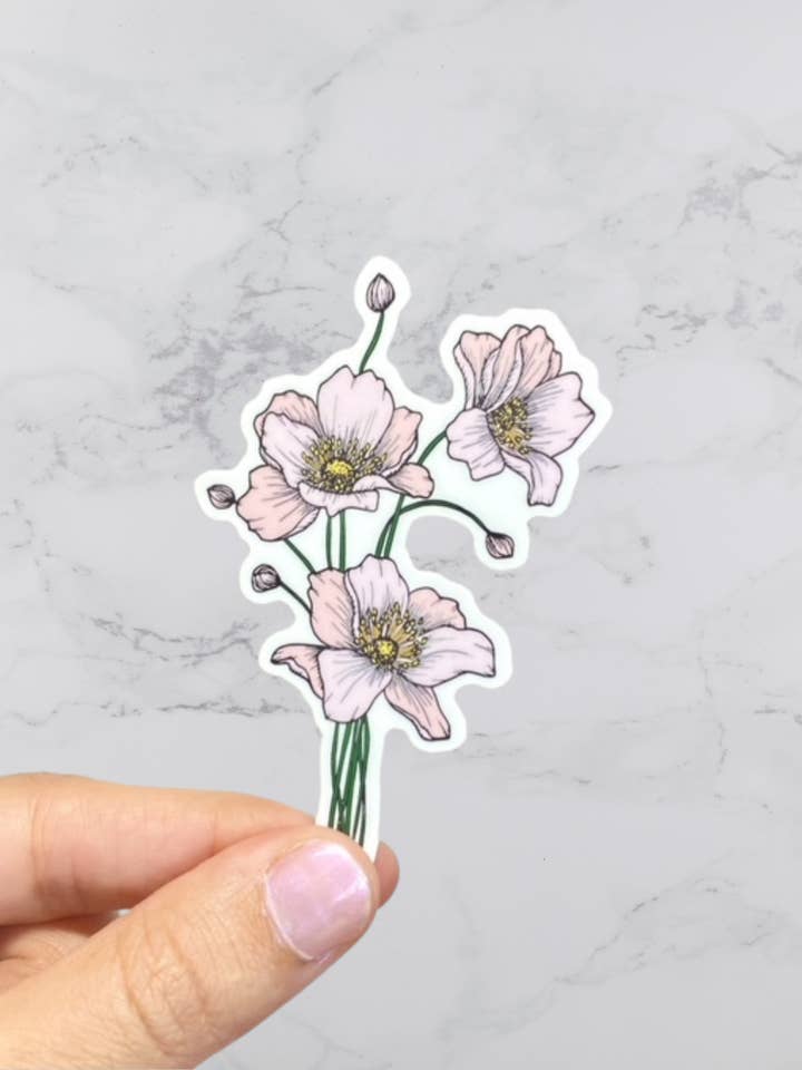 Autocollant Anémones roses, vinyle imperméable pour la vente par Karen B Creations