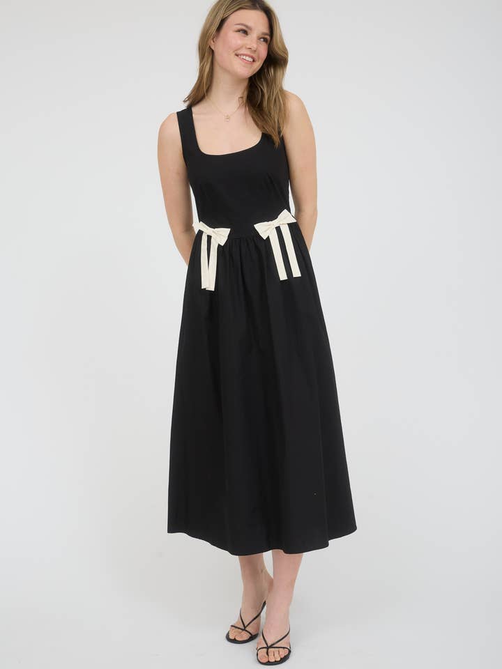 Blu Pepper - Wholesale Dress - Women's - BOW DETAIL SLEEVELESS A-LINE MIDI DRESS