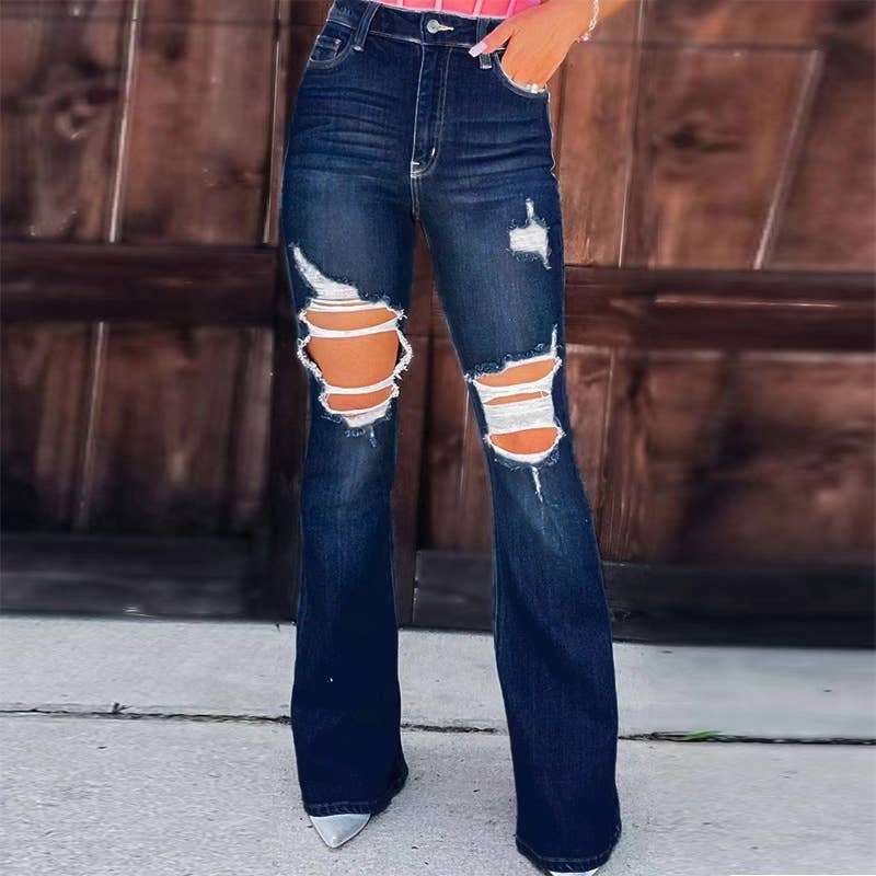 blue Slank temperament jeans met gebroken gaten for wholesale on Faire0