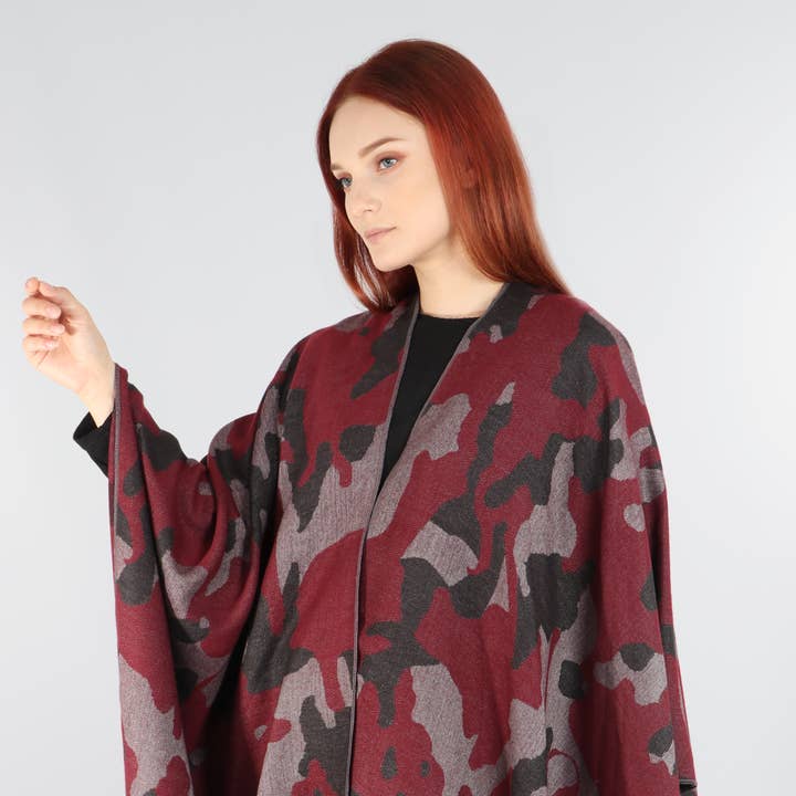 Dark Red Camouflage Print Cape for wholesale by Sarta