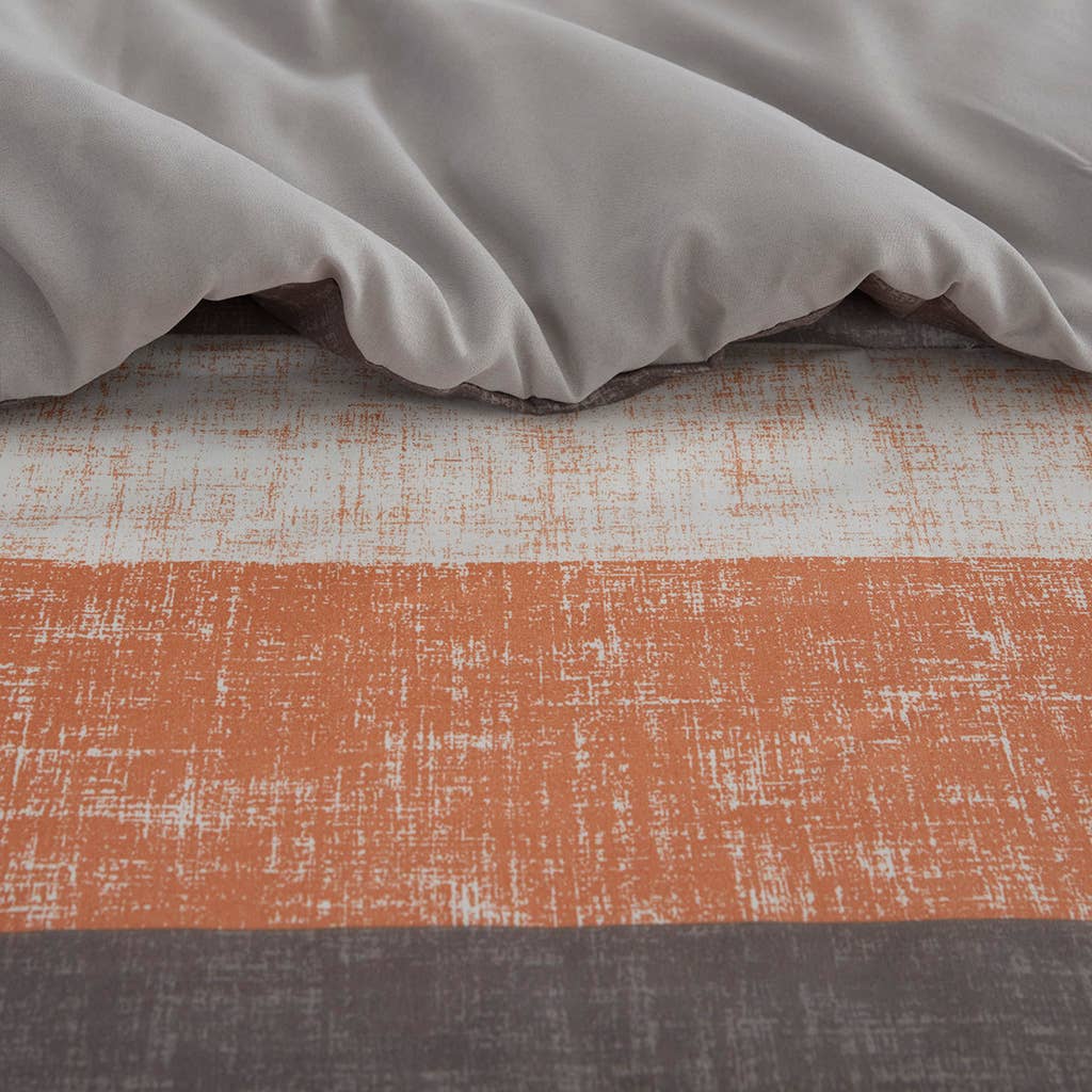 Olliix - Wholesale Bedding Set - Stripe Modern Comforter Set with Bed Sheets, Coral/Grey10