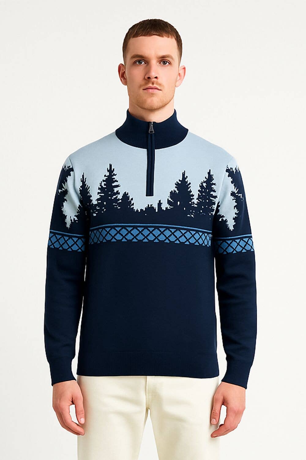 Navy Quarter Zip Reindeer Christmas Jumper for wholesale on Faire4