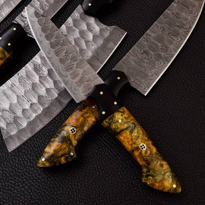 Bravohandicrafts - Wholesale Knife Set - Custom Handmade HAND FORGED DAMASCUS STEEL CHEF KNIFE Set3