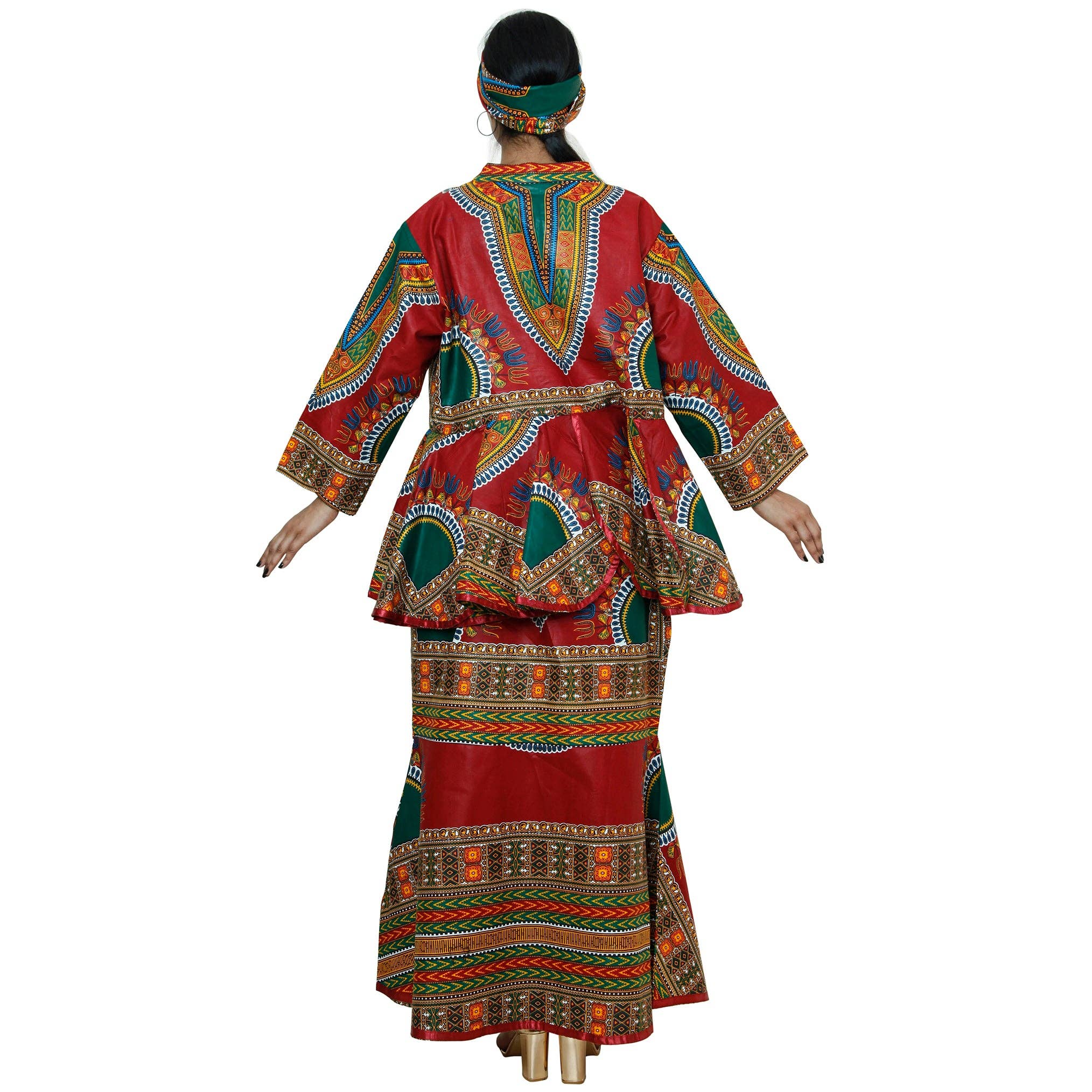 African Stars - Wholesale Top & Skirt Set - Women's - African Women's Dashiki Long Sleeve Peplum Skirt Set -- FI-3009D4